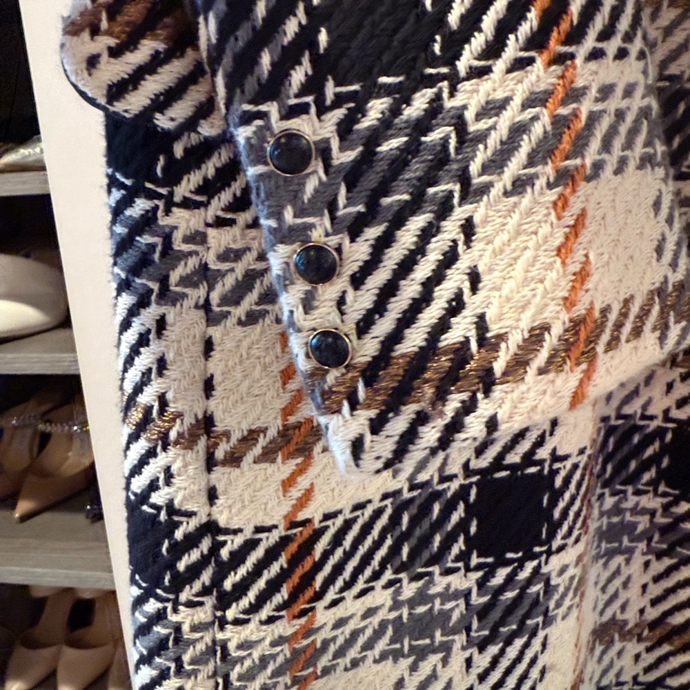 River Island Black and Cream Plaid Fall Trench Coat - Picture 4 of 6